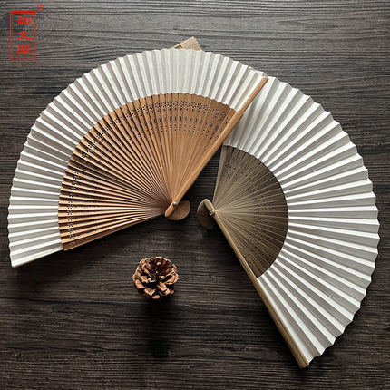 精品收藏 日式7寸折扇竹柄扇双面纸扇男扇女扇空白纸扇可书画
