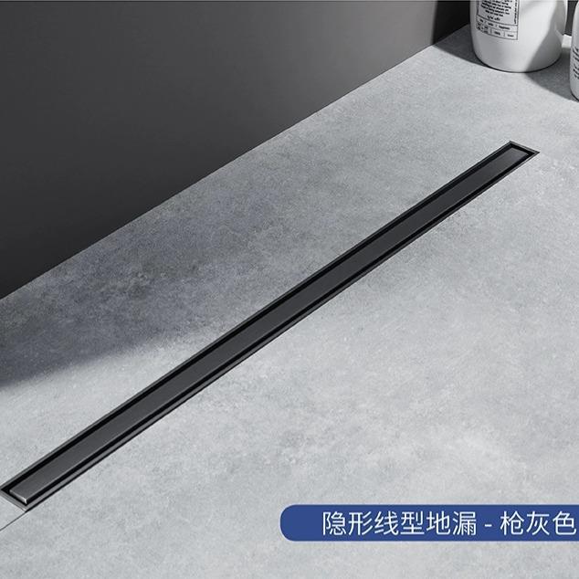 枪灰色长方形304不锈钢大排量卫生间淋浴房长条隐形防臭地漏盖
