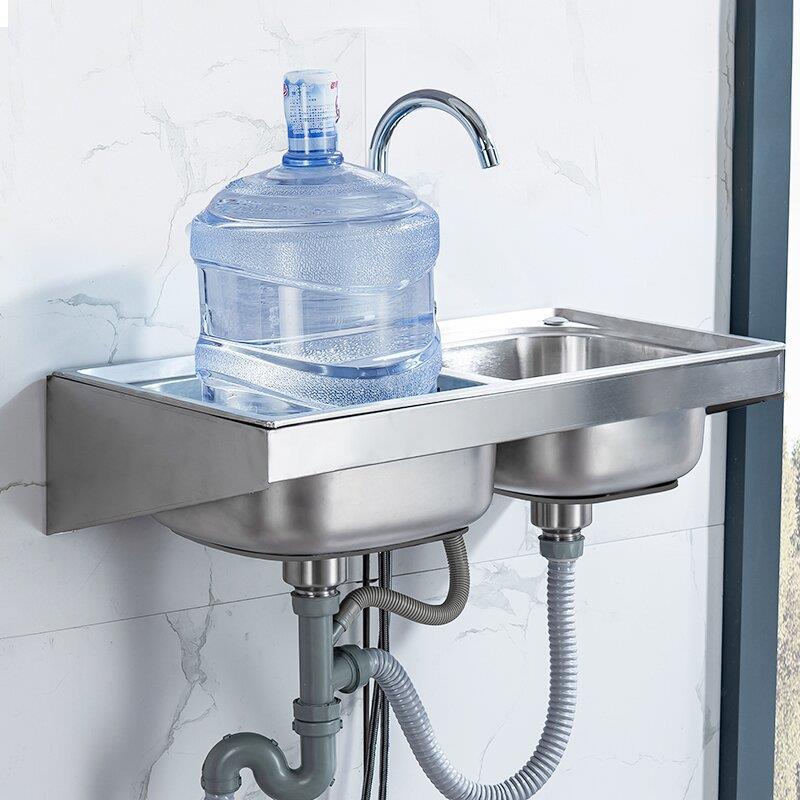 厨房不锈钢水槽带墙上三角支架出租房工地洗菜池洗碗槽加厚