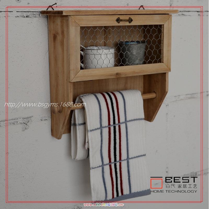 日式zakka风实木厨卫挂架毛巾架丝网挂柜杂货收纳架