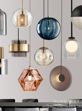 北欧餐厅吊灯2022新款创意玻璃吧台单头餐桌灯现代简约床头小吊灯
