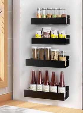 黑色冰箱磁吸置物架厨房免打孔冰箱调料香料架烤箱侧面收纳架