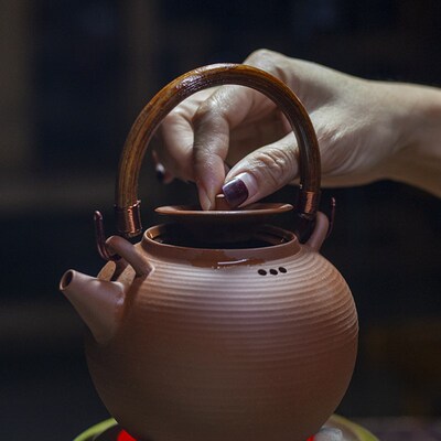红泥砂铫壶提梁烧水壶陶壶泡茶专用煮茶炉炭火炉电陶炉套装藤编