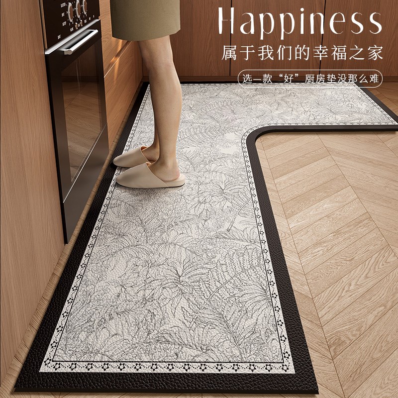 高端厨房专用L型地垫防滑防油可擦免洗耐脏家用皮革长条pvc脚垫
