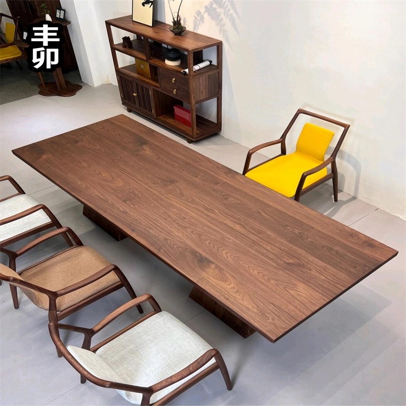 丰卯新中式北美黑胡桃木餐桌茶桌现代简约设计感创意实木泡茶台