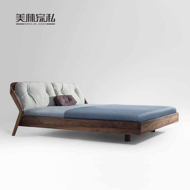 全实木双人床.米黑胡桃木现简约白蜡木布艺软靠卧室婚床