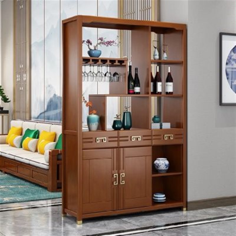 新中式客厅玄关隔断柜橡木间厅柜实木门厅柜双面多功能屏风