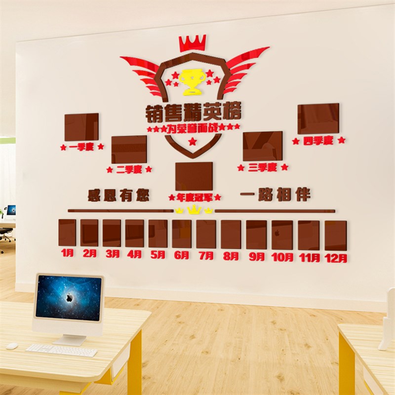 公司员工月度业绩销售精英榜亚克力照片墙贴框排名