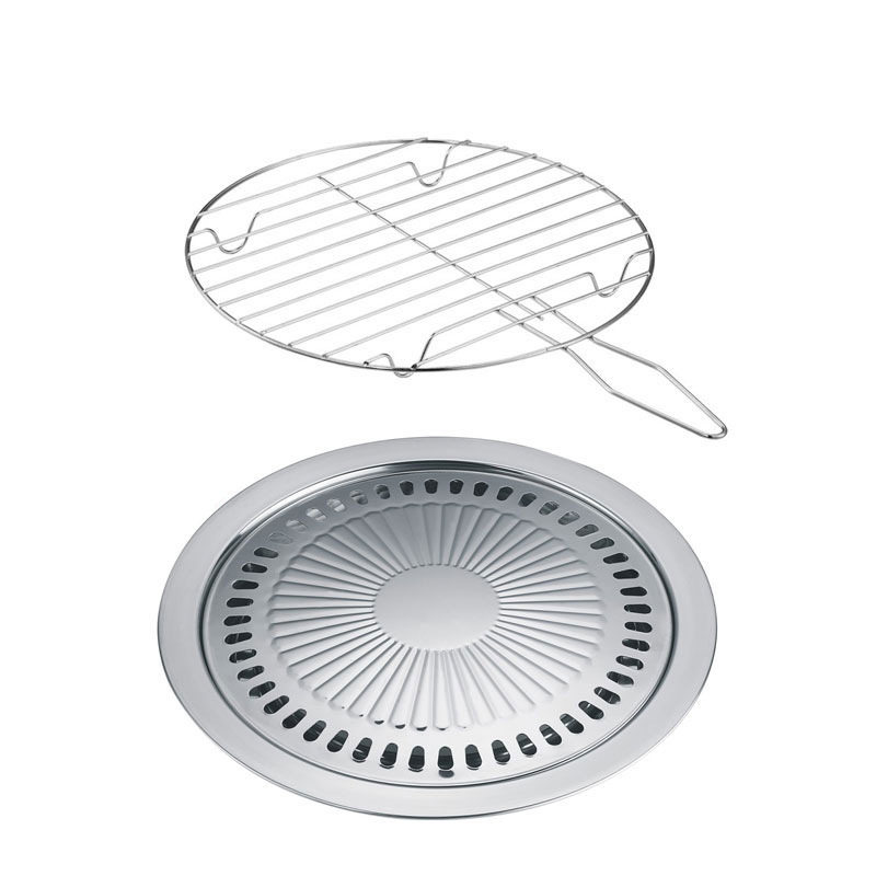 电陶炉烤盘烧烤网家用韩式不锈钢简易烧烤架烤盘托盘3件套装