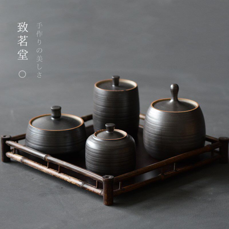 致茗堂 日式铁釉醒茶罐茶仓陶瓷茶叶罐小号 普洱茶白茶黑茶储藏罐
