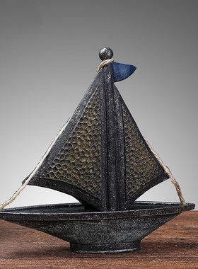 复古海洋帆船船舵船锚罗盘陈列道具餐厅酒吧装饰摆件