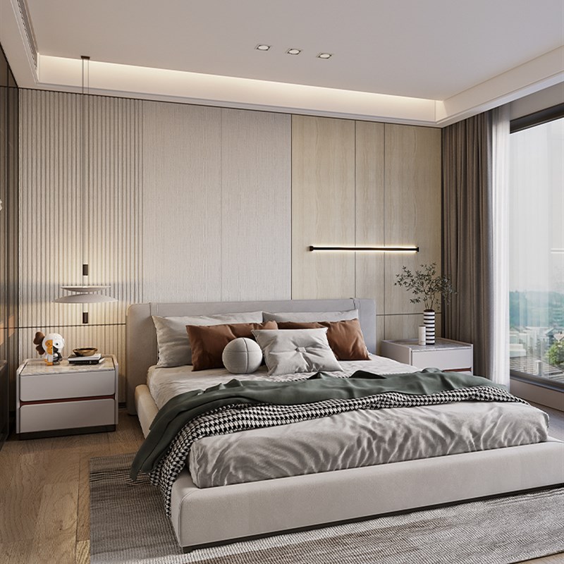 中式竹木纤维木饰面电视背景客厅沙发床头护墙板酒店客房拼接装饰