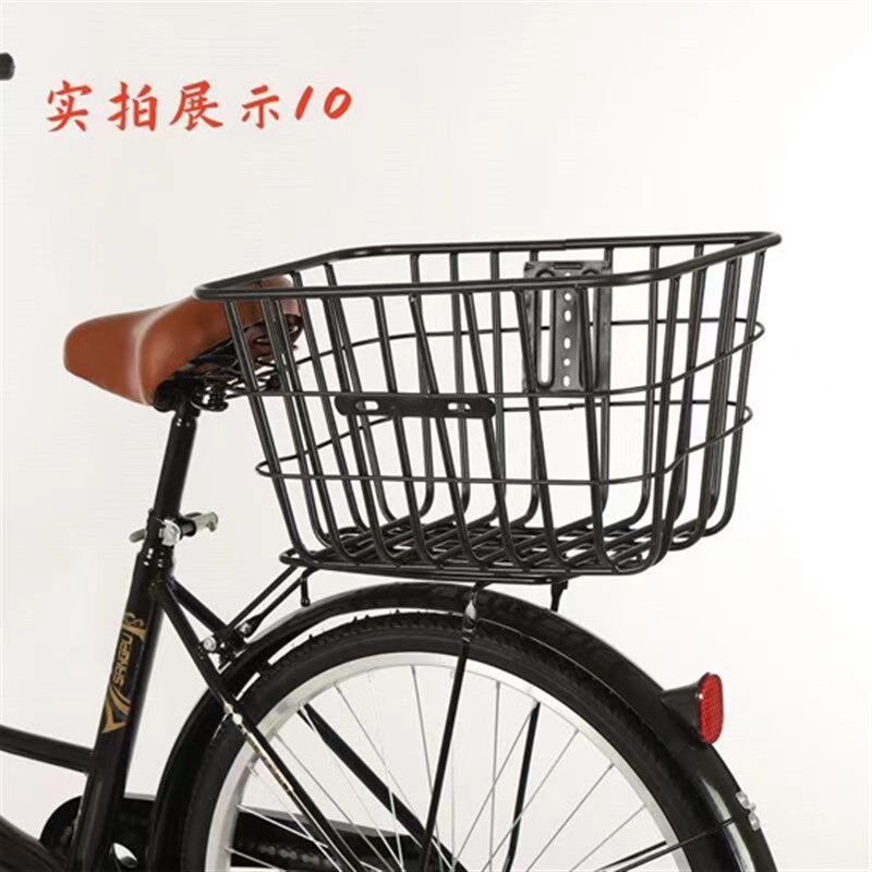 电动物筐大号加粗电动车篮自生车篓学行储车筐加粗耐用带盖子支架