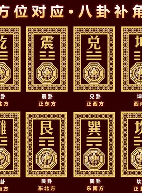 房屋缺角补角牌挂件西北角乾卦八卦桃木牌摆件離兑震坤坎艮金属贴