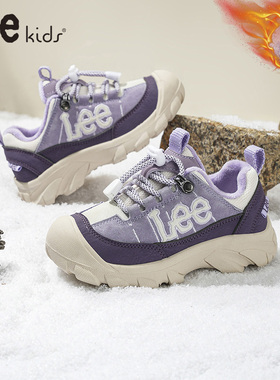 Lee kids户外登山鞋女童加绒加厚防滑徒步鞋紫色运动鞋