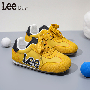 Lee kids儿童德训鞋黄色软皮拼接运动鞋男女童休闲板鞋
