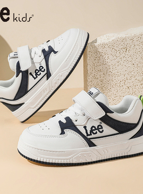 Lee kids儿童魔术贴板鞋白色百搭休闲小白鞋男女童运动鞋
