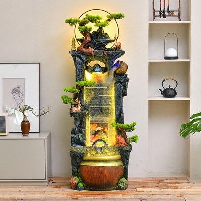 小型假山流水瀑布循环水鱼缸造景室内客厅玄关招财水系水景观摆件