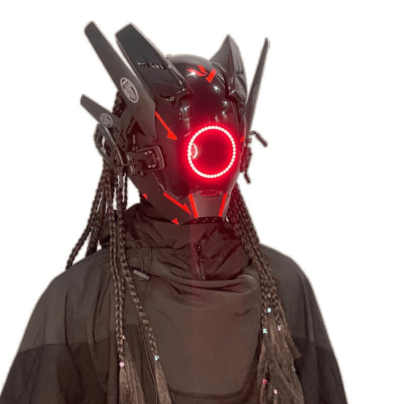 赛博朋克面具面罩圆灯辫子Cosplay派对角色扮演表演道具礼物装备