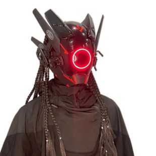 赛博朋克面具面罩圆灯辫子Cosplay派对角色扮演表演道具礼物装 备