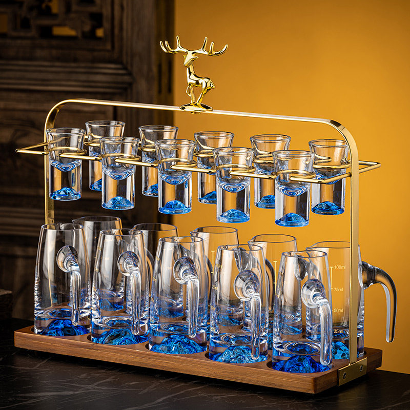 高档轻奢白酒杯套装家用中式水晶玻璃一口杯小酒盅二两分酒器酒具