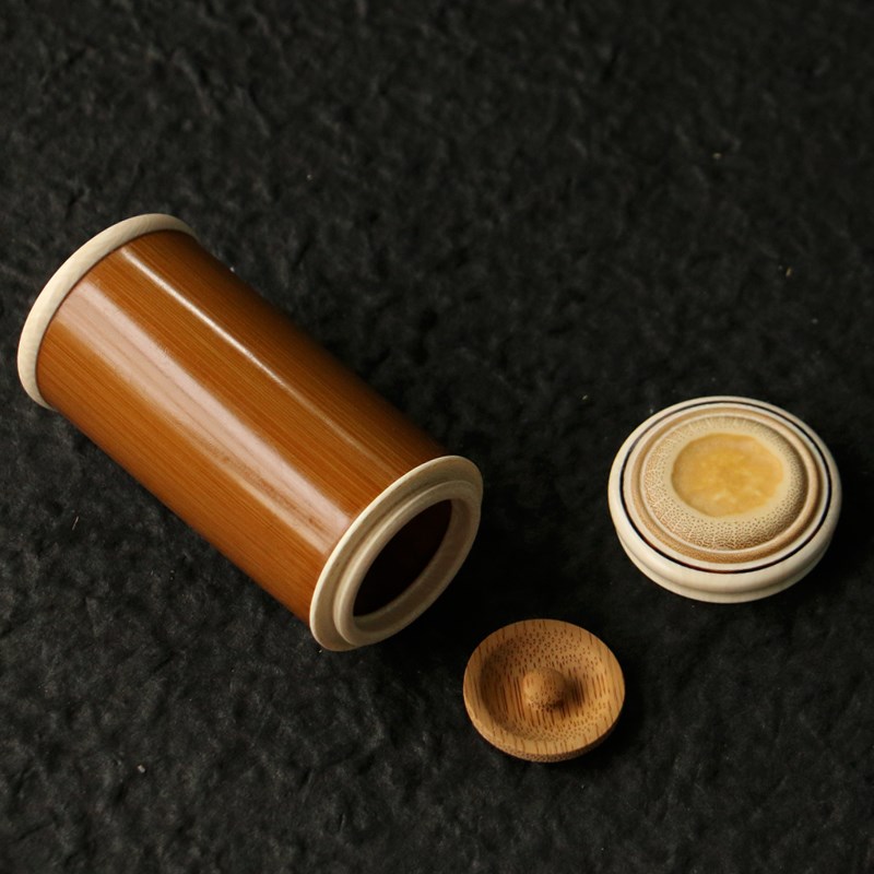 精工海派镶嵌老玉竹茶叶罐仿牙精镶嵌便携式竹制茶仓茶叶桶包装筒