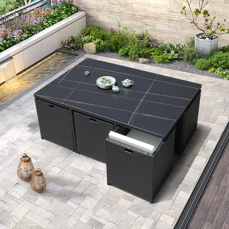 户外桌椅庭院室外阳台别墅庭院休闲藤椅露台花园岩板桌组合