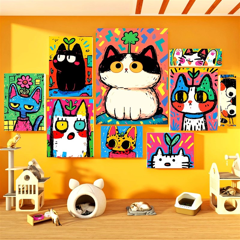 撸猫舍咖店馆装饰品网红打卡宠物布置墙面画贴纸文化背景形象