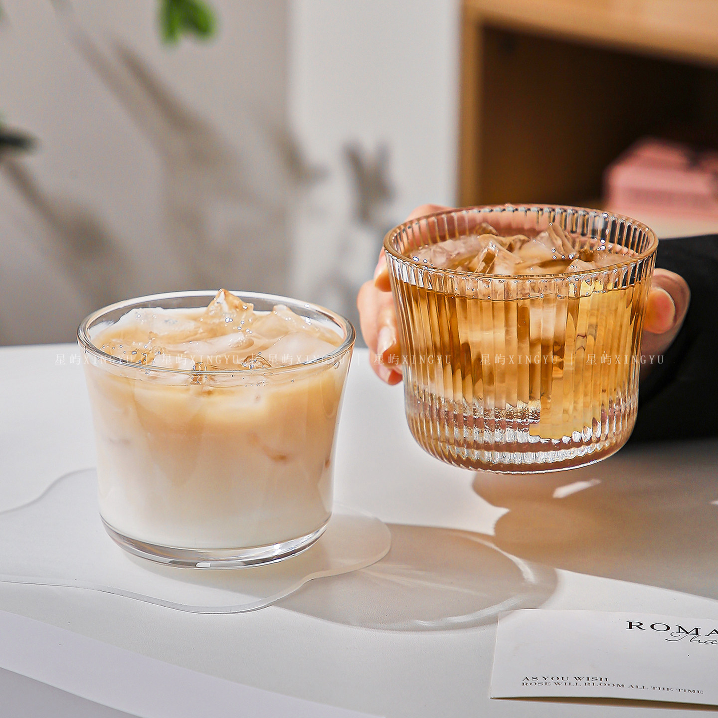 创意收腰玻璃杯ins风网红高颜值