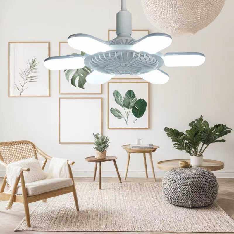 E27螺口风扇灯6U折叠吊扇灯卧室客厅厨房大风力超亮风扇灯