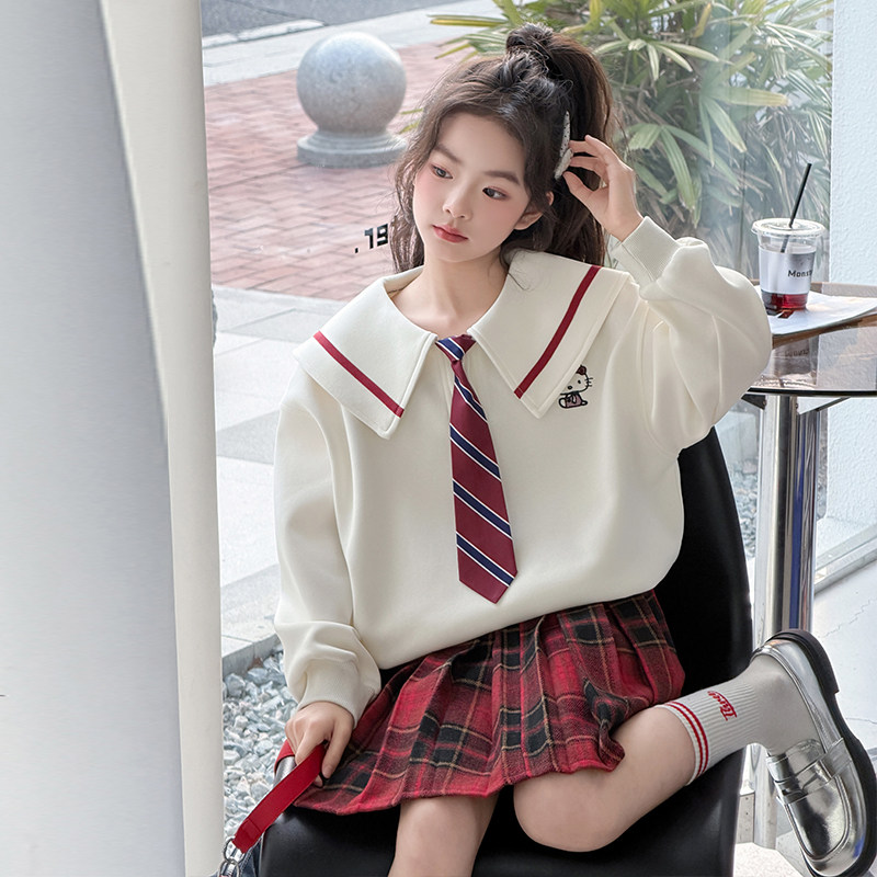 女童学院风春秋卫衣格子裙套装