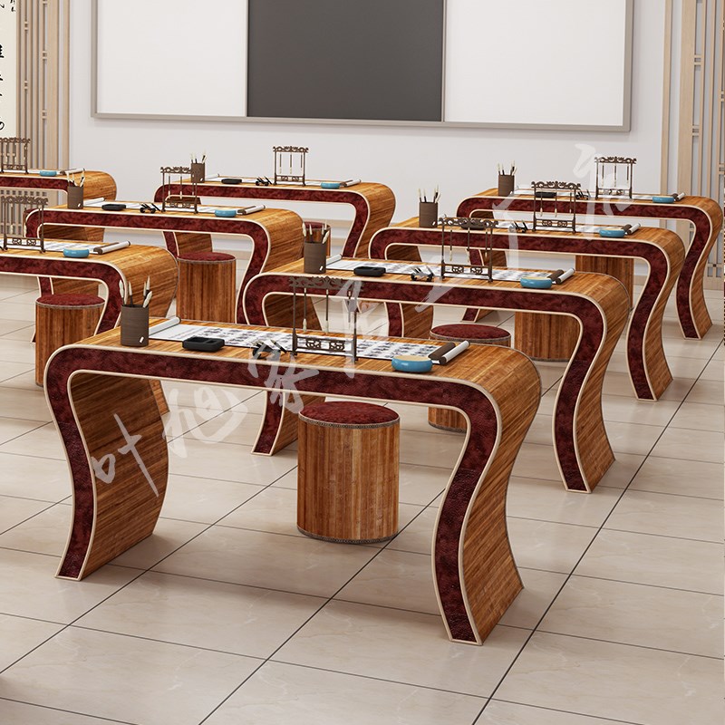 新中式国学桌培训班课桌椅幼儿园仿古书法桌子学生书画毛笔练字桌