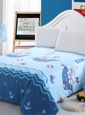 床单单件纯棉双人床1.5米1.8m2.0全棉学生宿舍单人儿童春夏季蓝色