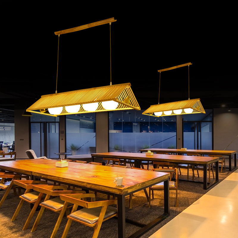 创意个性民宿餐厅茶楼店铺商用灯玻璃原木色装饰吧台长条竹艺吊灯