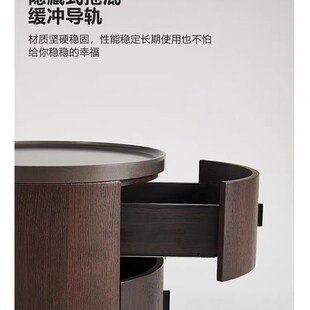 意式极简poliform烟熏色实木圆形床头柜简约圆柜储物柜床边柜