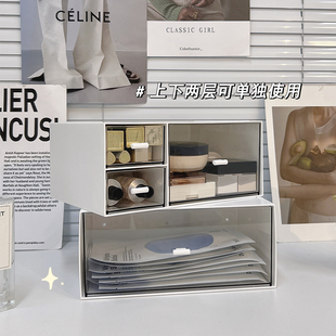 桌面收纳盒抽屉式化妆品梳妆台防尘书桌上文具置物架学生宿舍神器