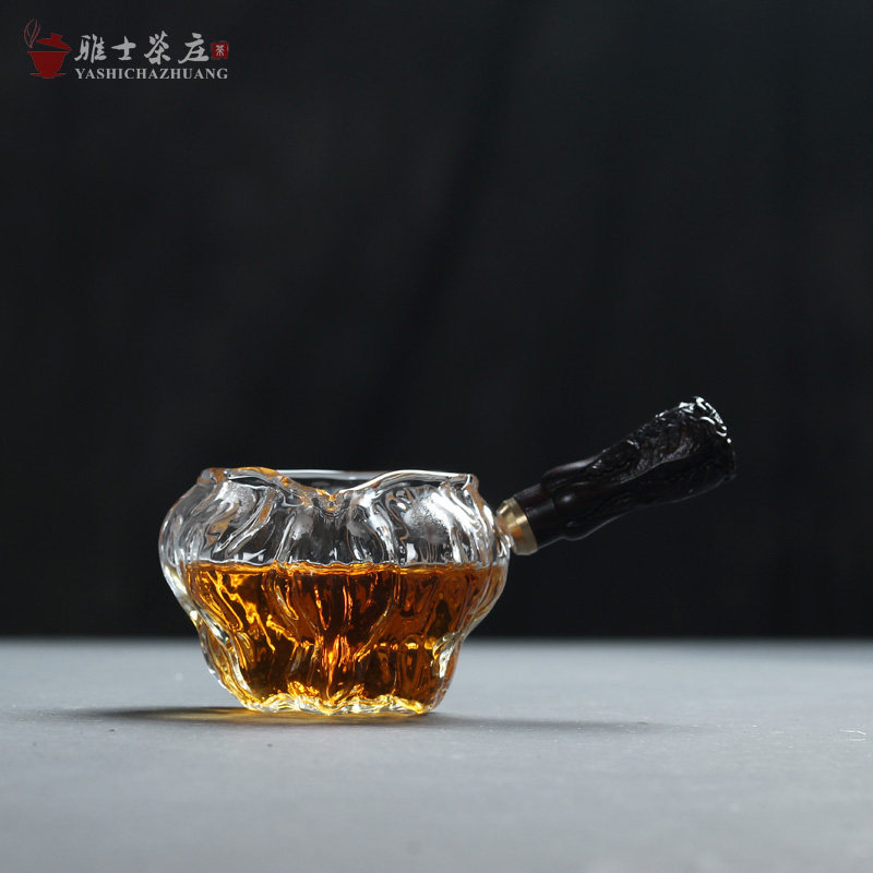 慕陶日式黑檀木把公道杯 纯手工核桃耐热玻璃 侧把公杯茶海分茶器