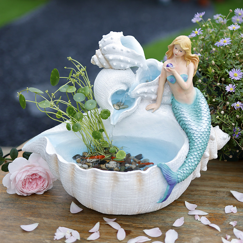 创意美人鱼流水摆件小型鱼缸循环客厅花园庭院阳台桌面装饰布置,家居饰品,流水摆件,淘宝优惠券,粉丝福利购,淘宝优惠卷