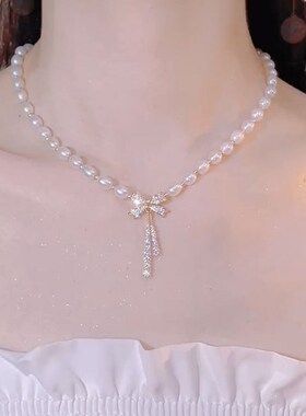 韩国新款淡水珍珠项链高贵优雅时尚短款锁骨链高级感独特设计颈链