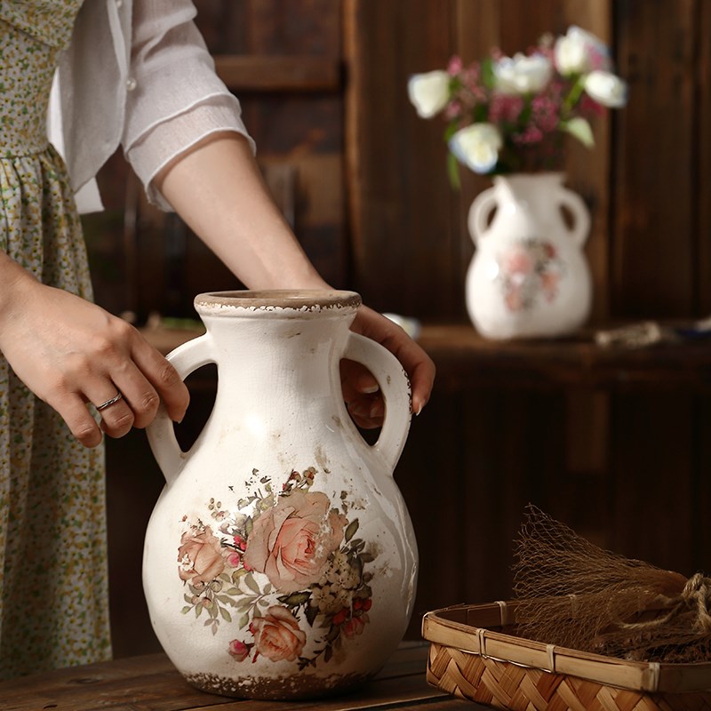 复古艺术陶瓷花瓶摆件客厅插花百合富贵竹创意法式欧式