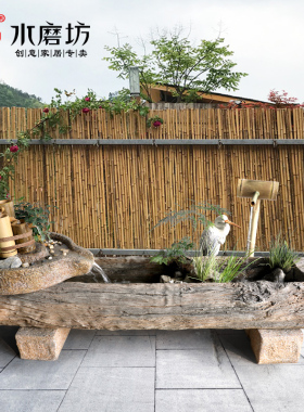 复古仿木石槽喷泉庭院竹子流水景观民宿摆件花园布置水池装饰