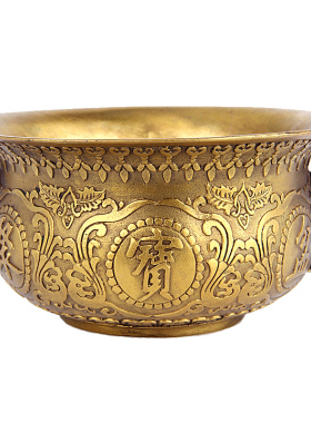 实心铜小中大号五路聚宝盆开盖带盖铜聚宝盆家居工艺摆件