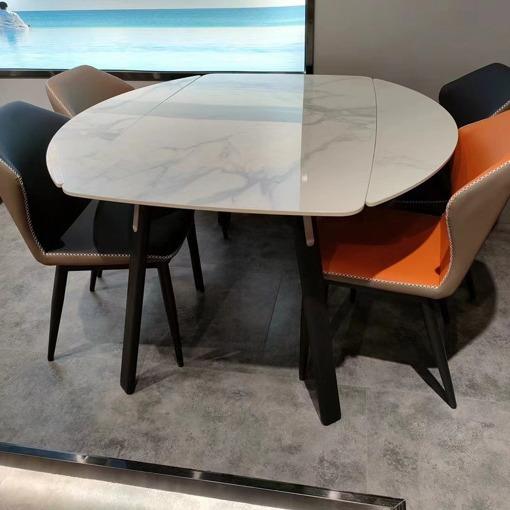 岩板餐桌现代简约轻奢家用小户型伸缩折叠实木餐桌椅组合可变圆桌