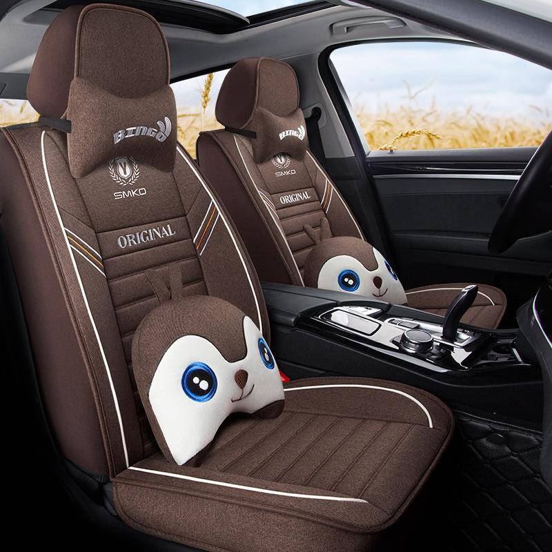 五座汽车座套全包四季通用汽车坐垫全包围座椅套亚麻坐垫套夏