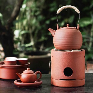 红泥炭炉潮手烧砂铫壶橘皮泡茶工水壶纯州功夫茶壶复古煮茶壶套装