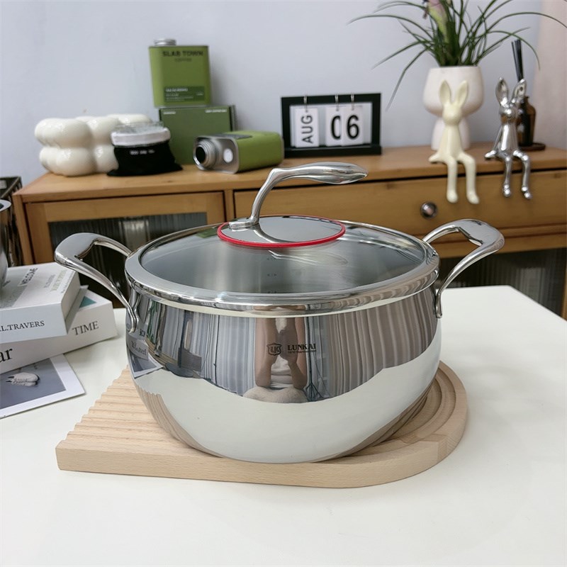 加厚304不锈钢锁水汤锅炖煮无涂层高汤锅煲粥5L中式煲24cm