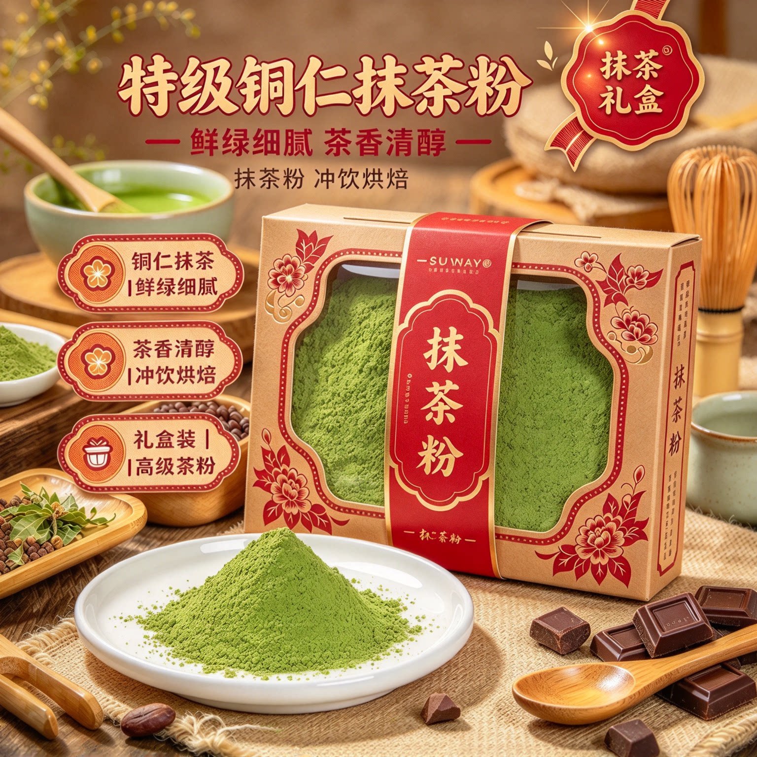 无添加蔗糖纯抹茶粉烘焙冲饮