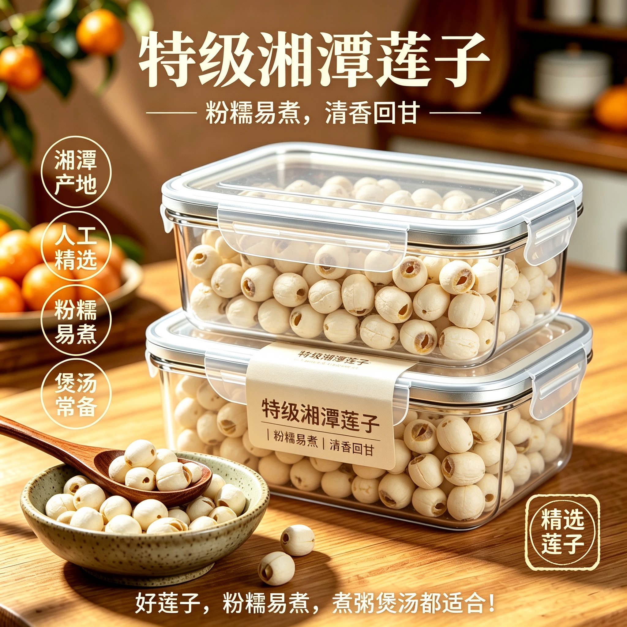 特级湘潭磨皮去芯白莲子干货