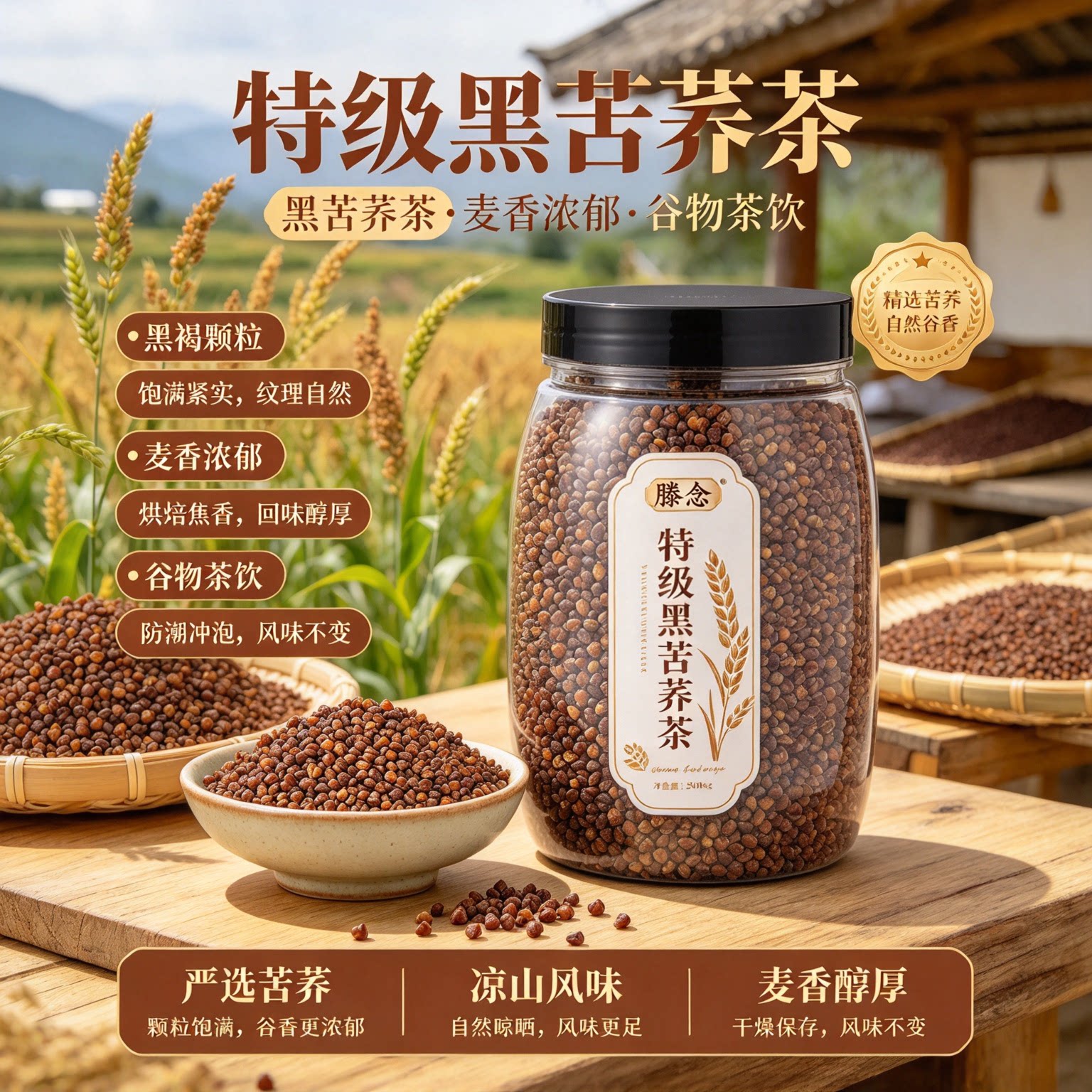 正品大凉山黑苦荞浓香茶