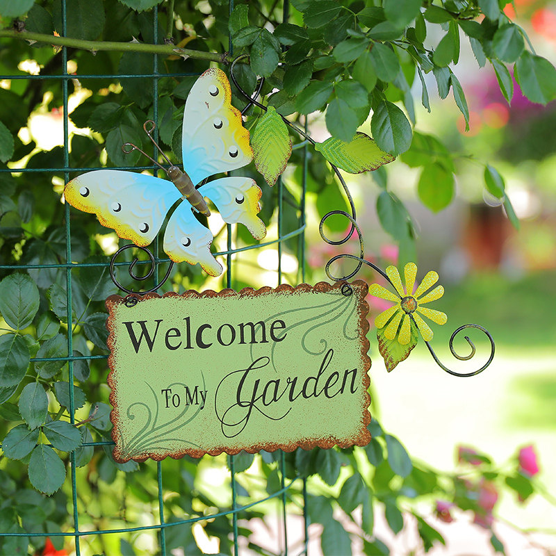 欢迎挂牌铁艺壁饰庭院户外教室壁挂空中挂饰墙面墙壁花园挂件装饰,家居饰品,户外/庭院摆件,淘宝优惠券,粉丝福利购,淘宝优惠卷